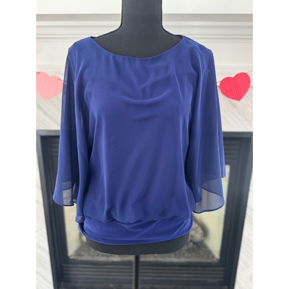 Dressbarn Chiffon Blouse Elegant Overlay Top Party Cocktail Sheer Blue Small‎